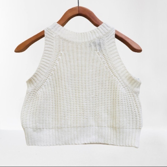 Knit High-Neck Cream Boho Crop Top Forever 21, Size Medium - Picture 1 of 9